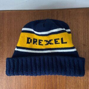 Vintage H. Wolf & Sons DREXEL UNIVERSITY Dragons Knit Beanie Winter Hat Cap Blue